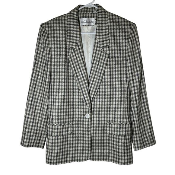 Vintage Jackets & Blazers - Vintage JH Collectibles Blazer Womens 6 Green Tan Checkered Business Suit Jacket